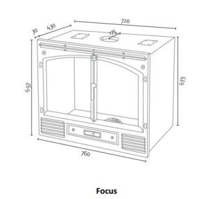 Recuperador lenha Solzaima Focus 10kW - Dimensões